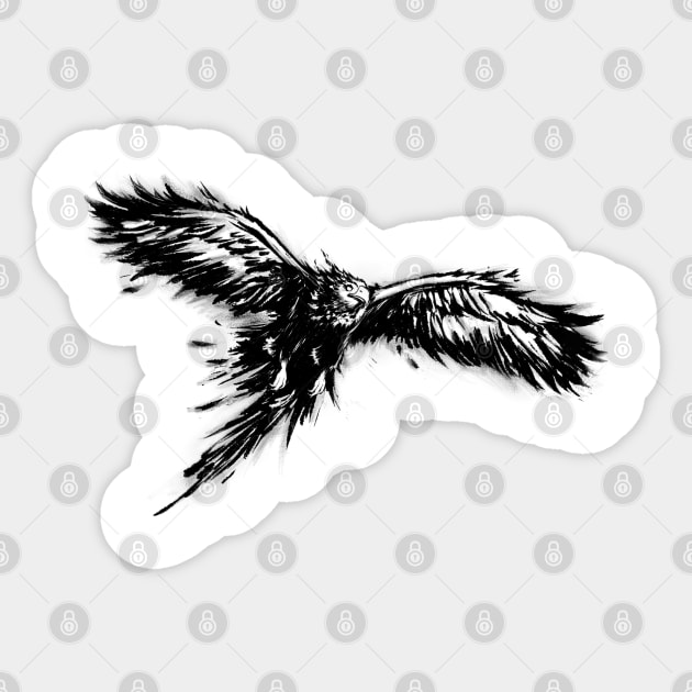 Phoenix, Mythical Firebird- Black Version Sticker by sketchbooksage